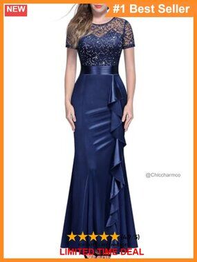 Sequin Lace Contrast Ruffle Mermaid Maxi Evening Formal Dress